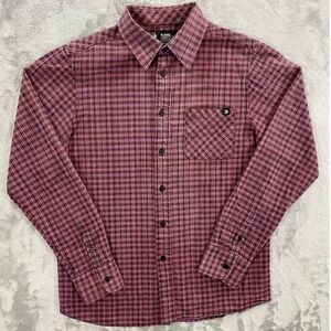 Etnies Plaid Button Down Shirt Men's Medium Red White Blue Y2K Skater Streetwear
